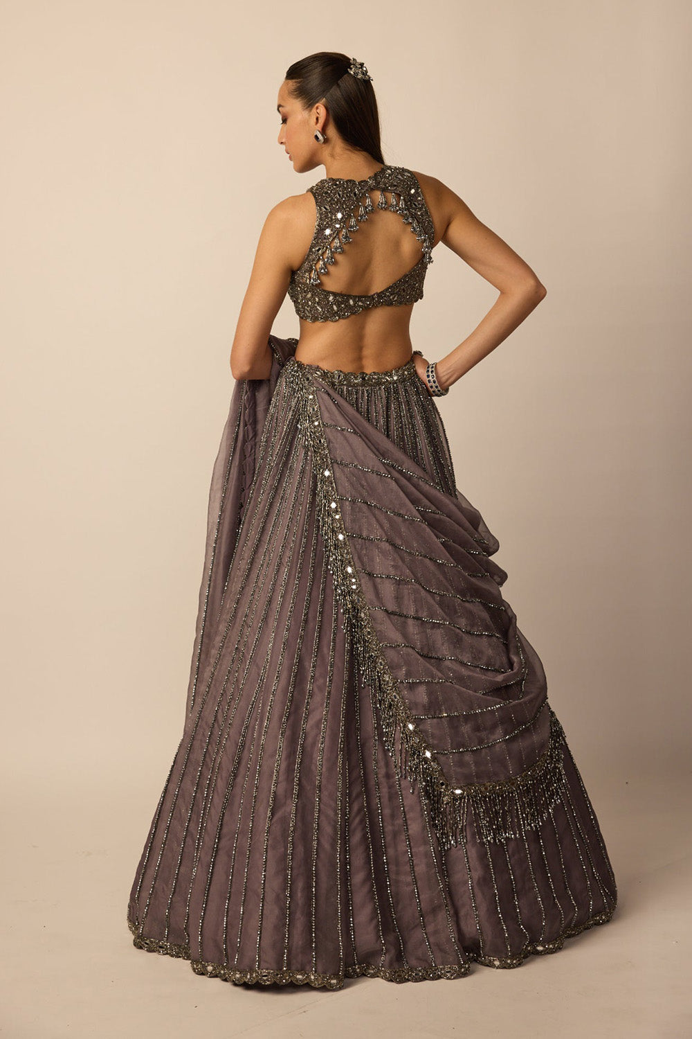 Metallic Grey Linear Lehenga Set