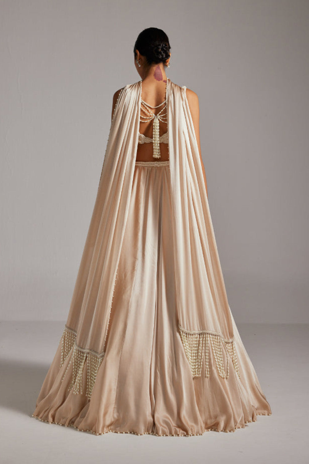 Light Beige V Neck Satin skirt Set