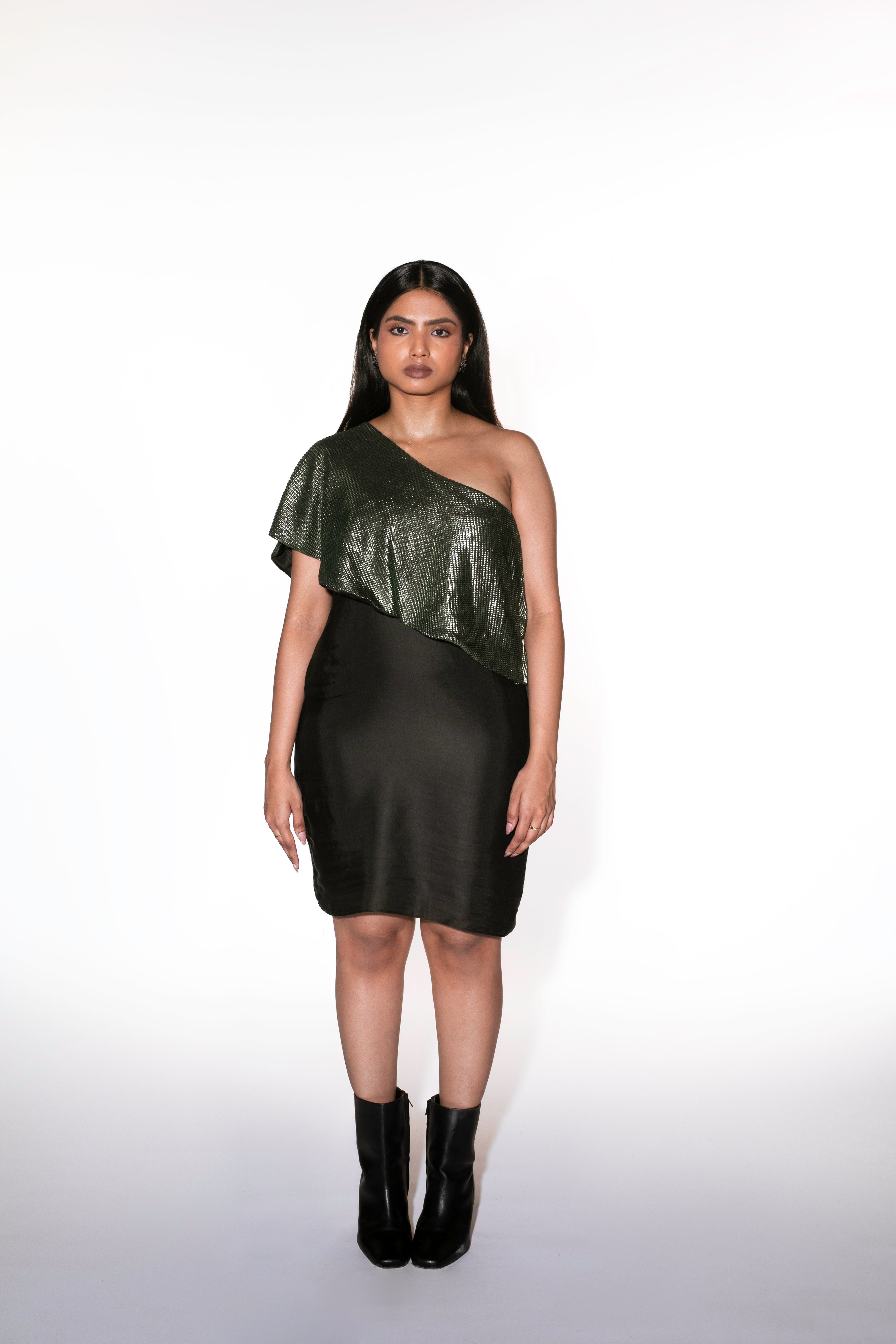 One Shoulder Metallic Dress