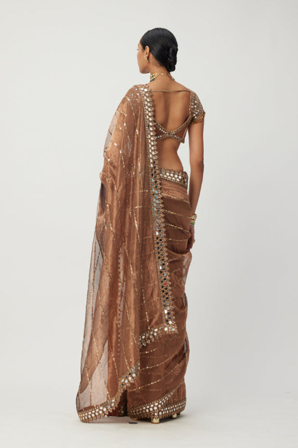 Copper Shimmer Organza saree set