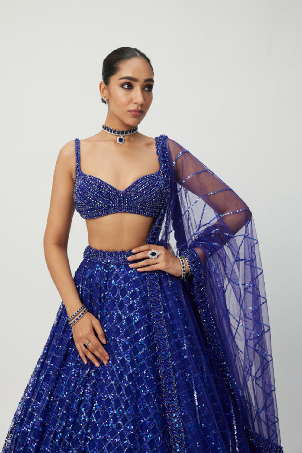 Cocktail Blue Sequins Embroidered Lehenga Set