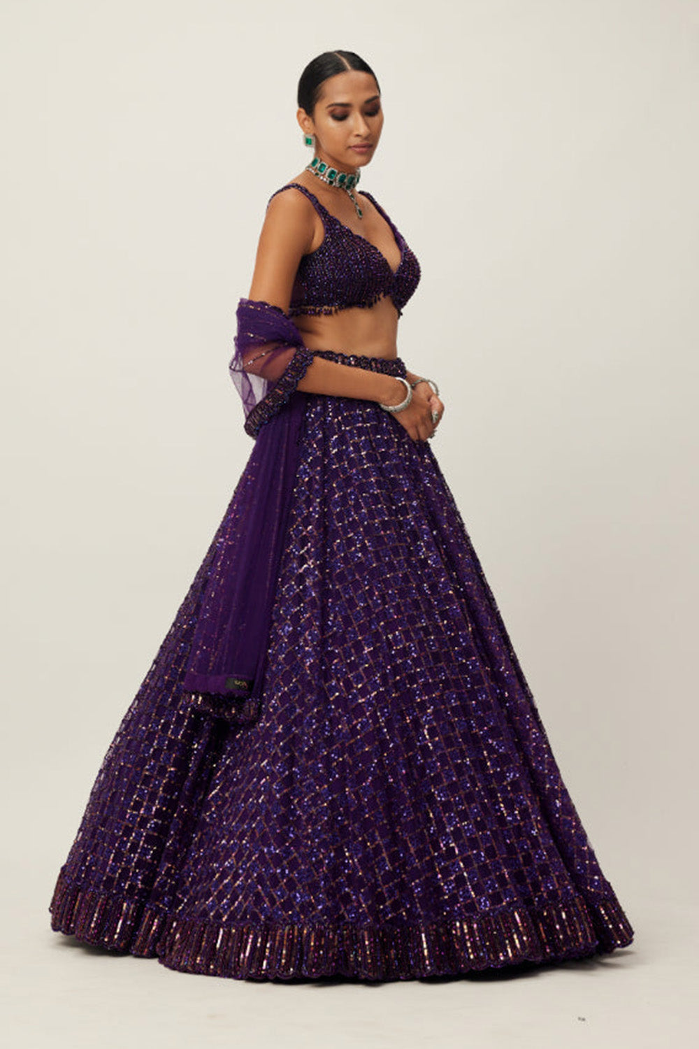 Royalty Purple Crystal Embroidered Lehenga Set