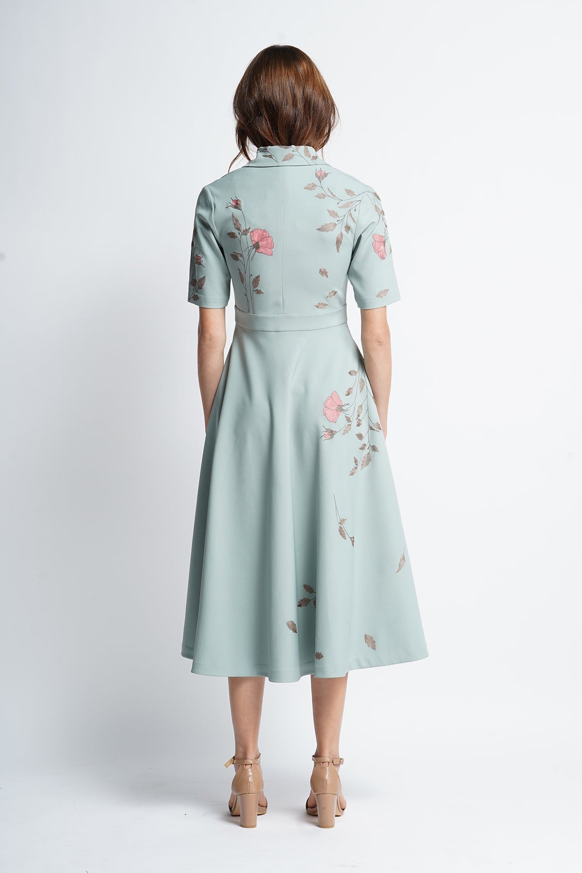 Roses Buds And Leaves Coat Collar Circular Dress