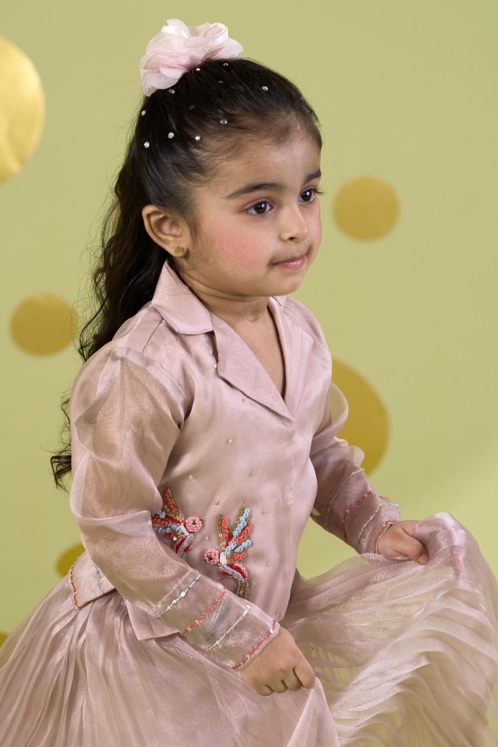 IVORY/POWDER PINK BIRD LEHENGA SET