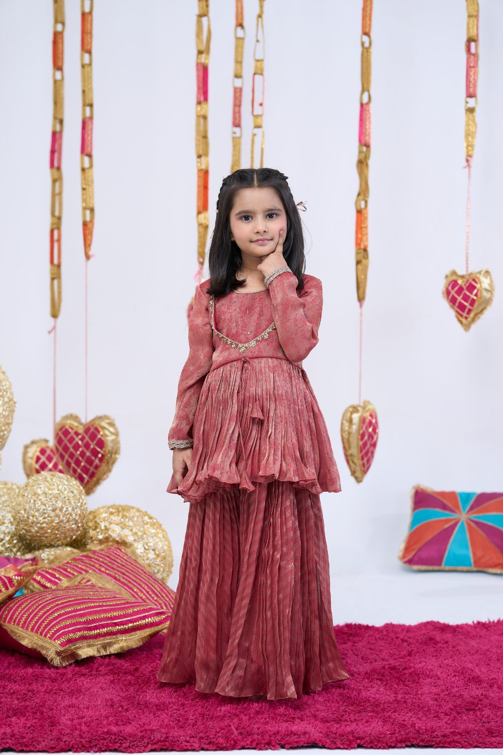 RUST DOUBLE YOKE SHARARA SET