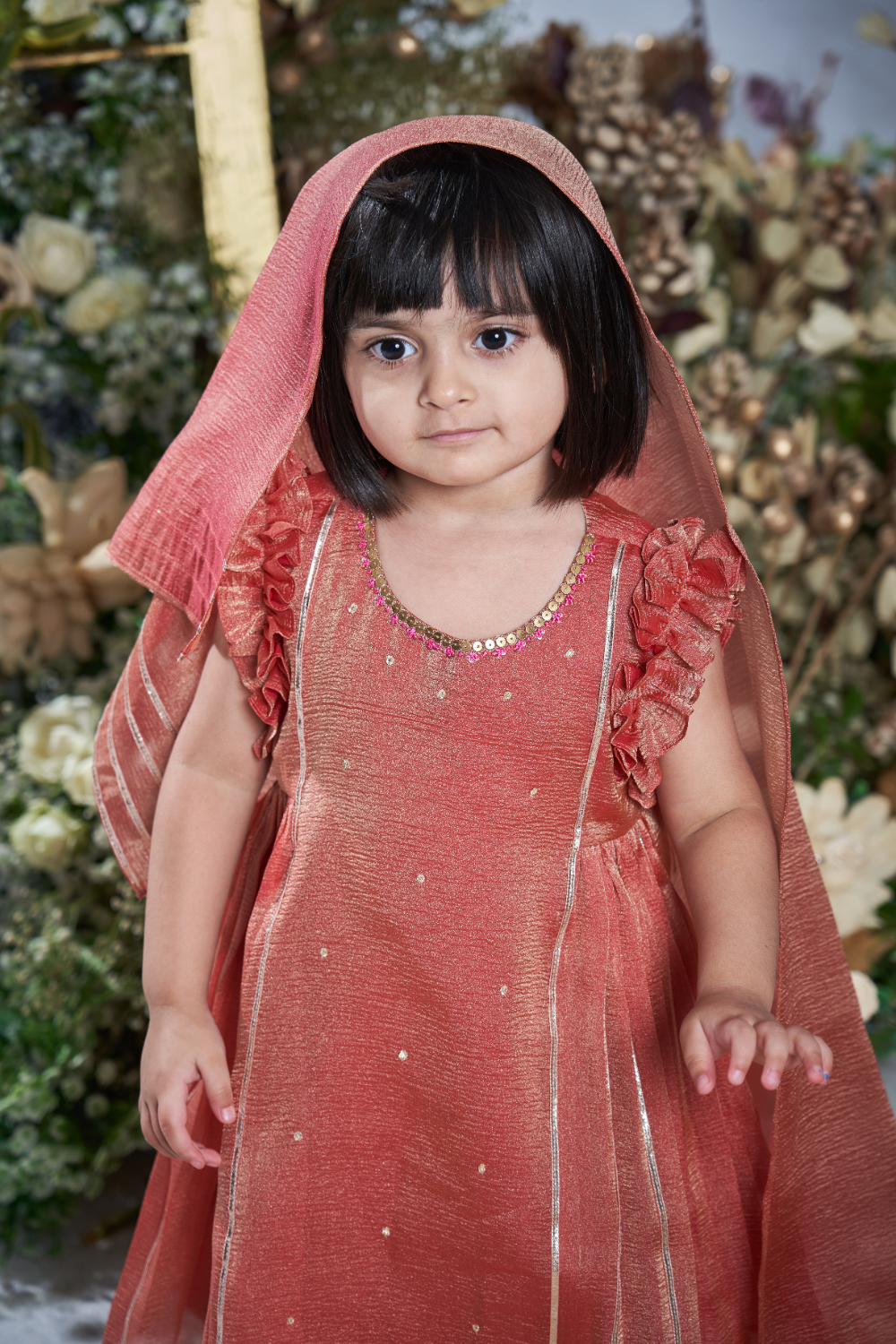 RUST TISSUE ANARKALI SET