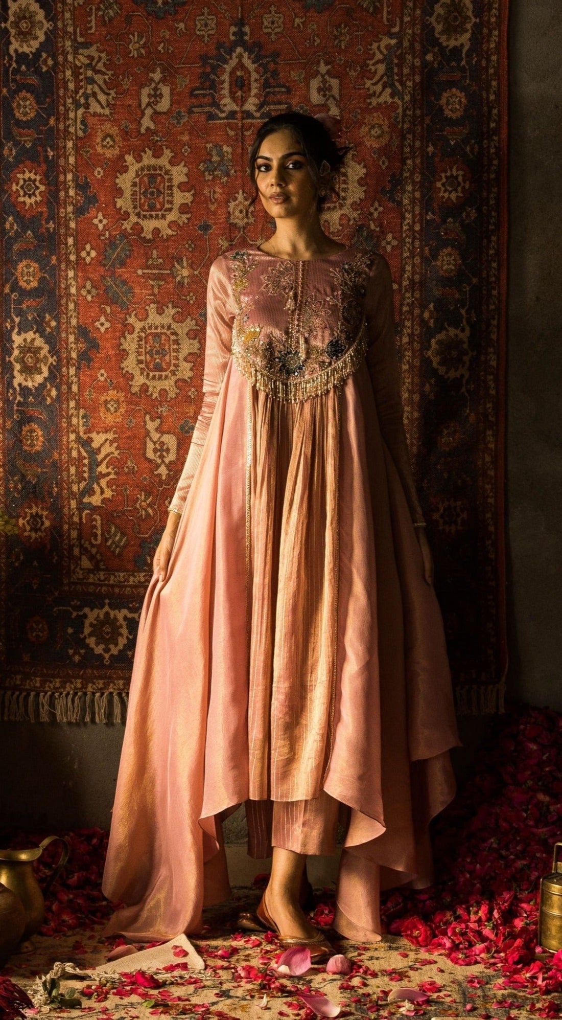 Nayara-Rosewater Pink Silk Embroidered Kurti Set