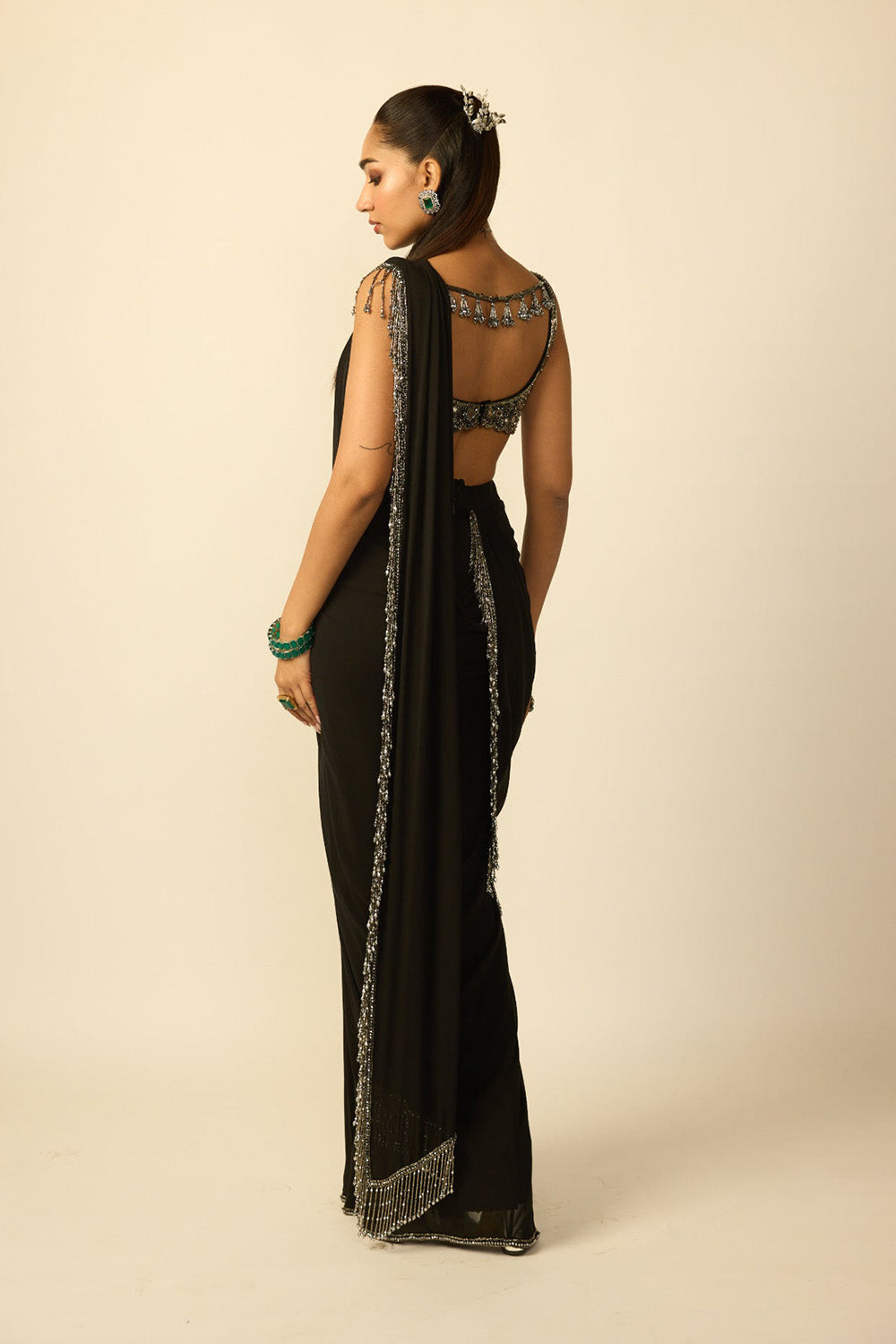 Black Georgette Tassel Saree