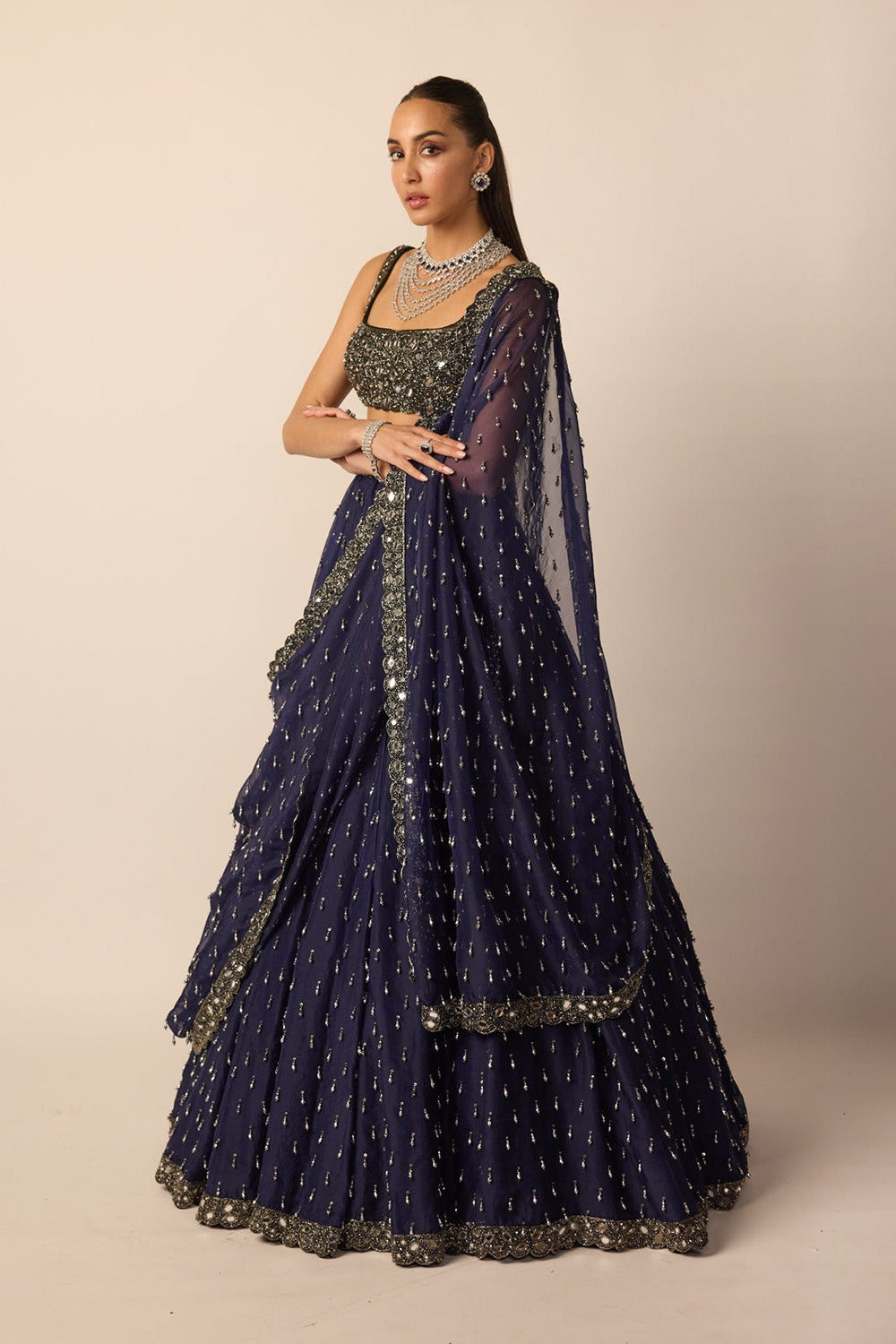 Deep Blue Single Drop Lehenga Set