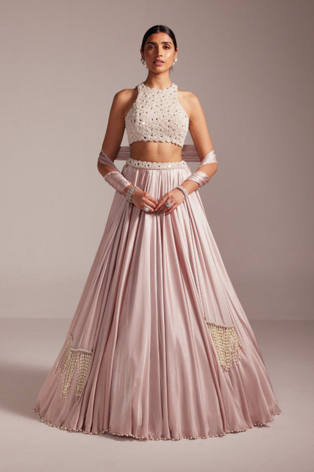 Ash Pink Satin skirt Set