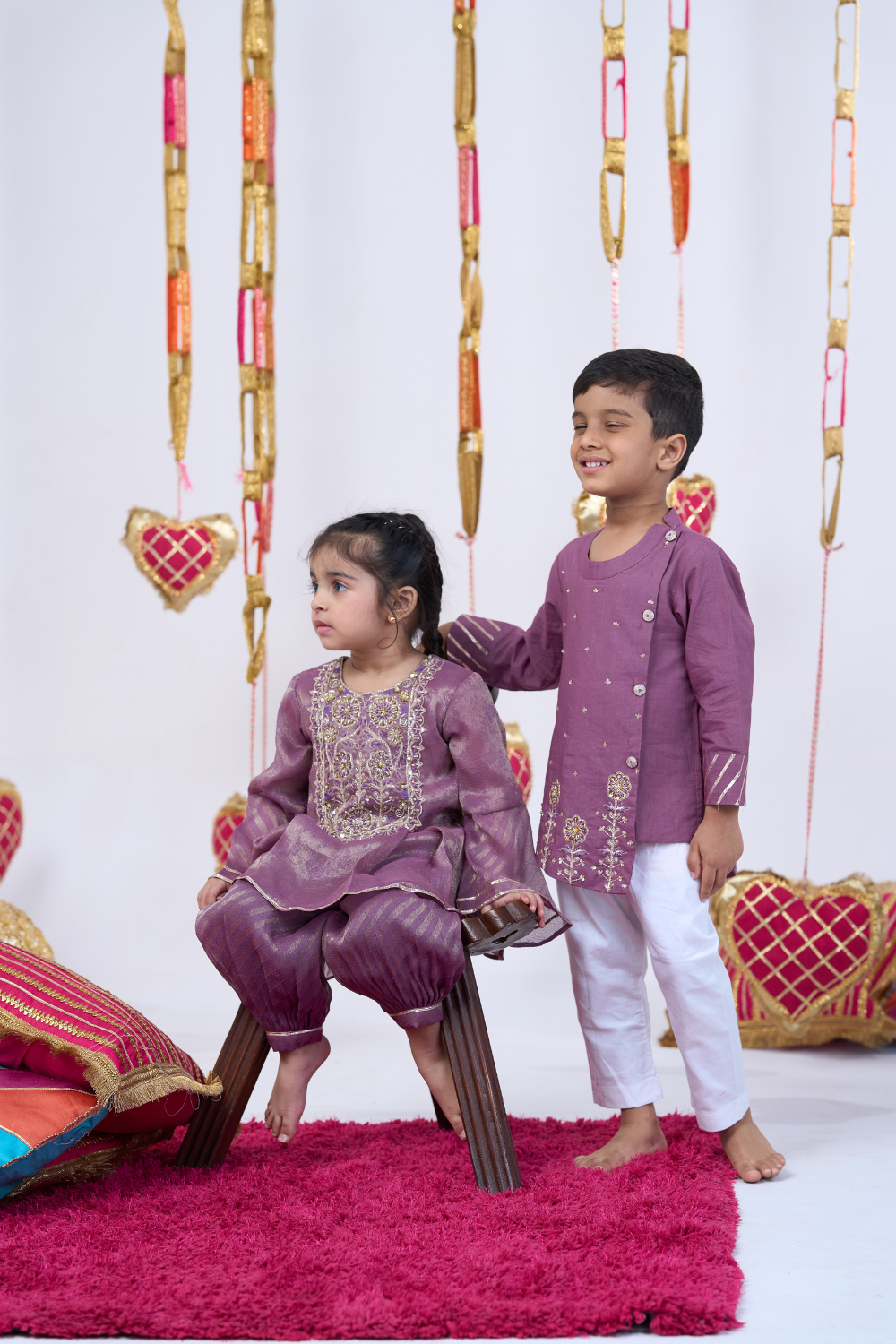 PURPLE COTTON HANDWORK KURTA SET