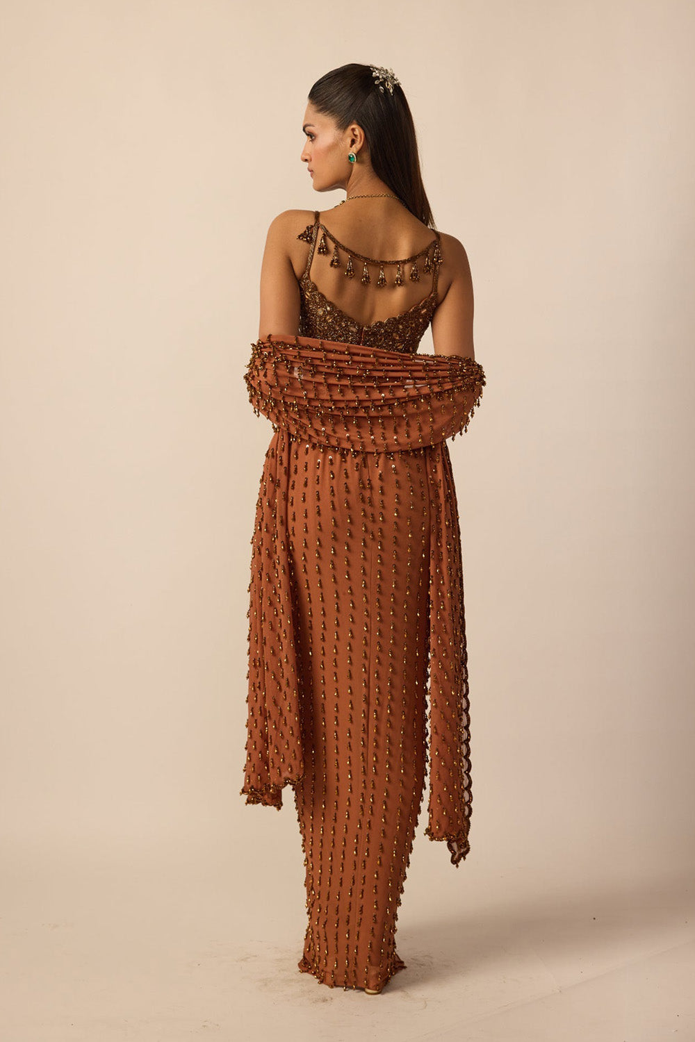 Metallic Copper Single Drop Skirt Set