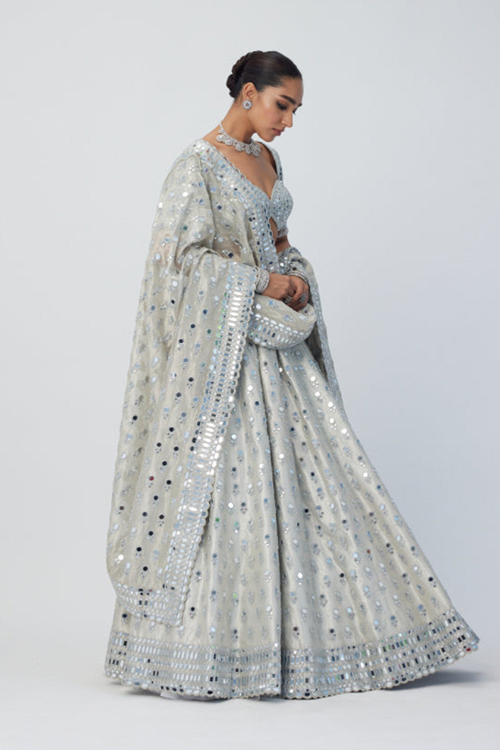Silver Shimmer Organza  Lehenga Set