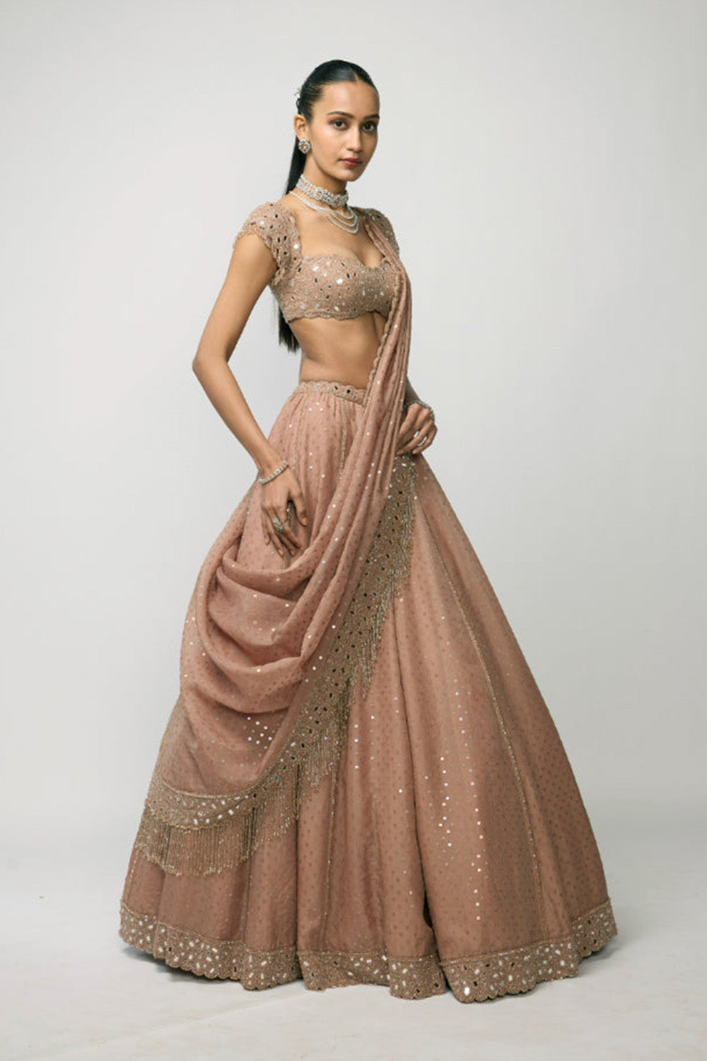 Bronze Ros� Sequins Embroidered Lehenga Set
