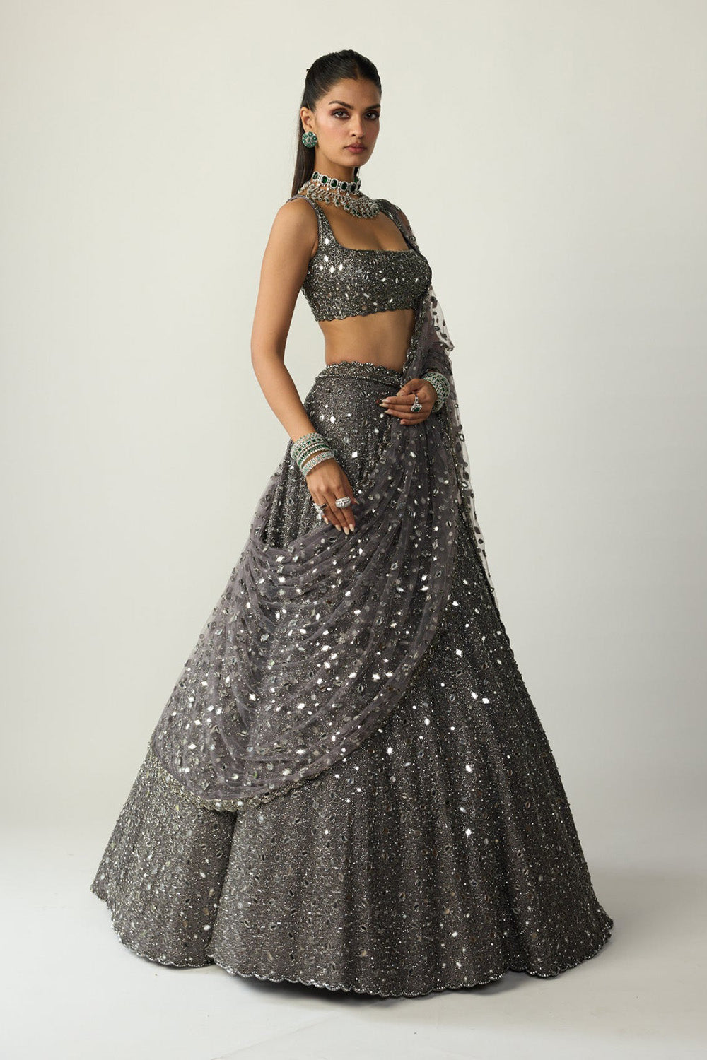 Metallic Grey Lehenga Set