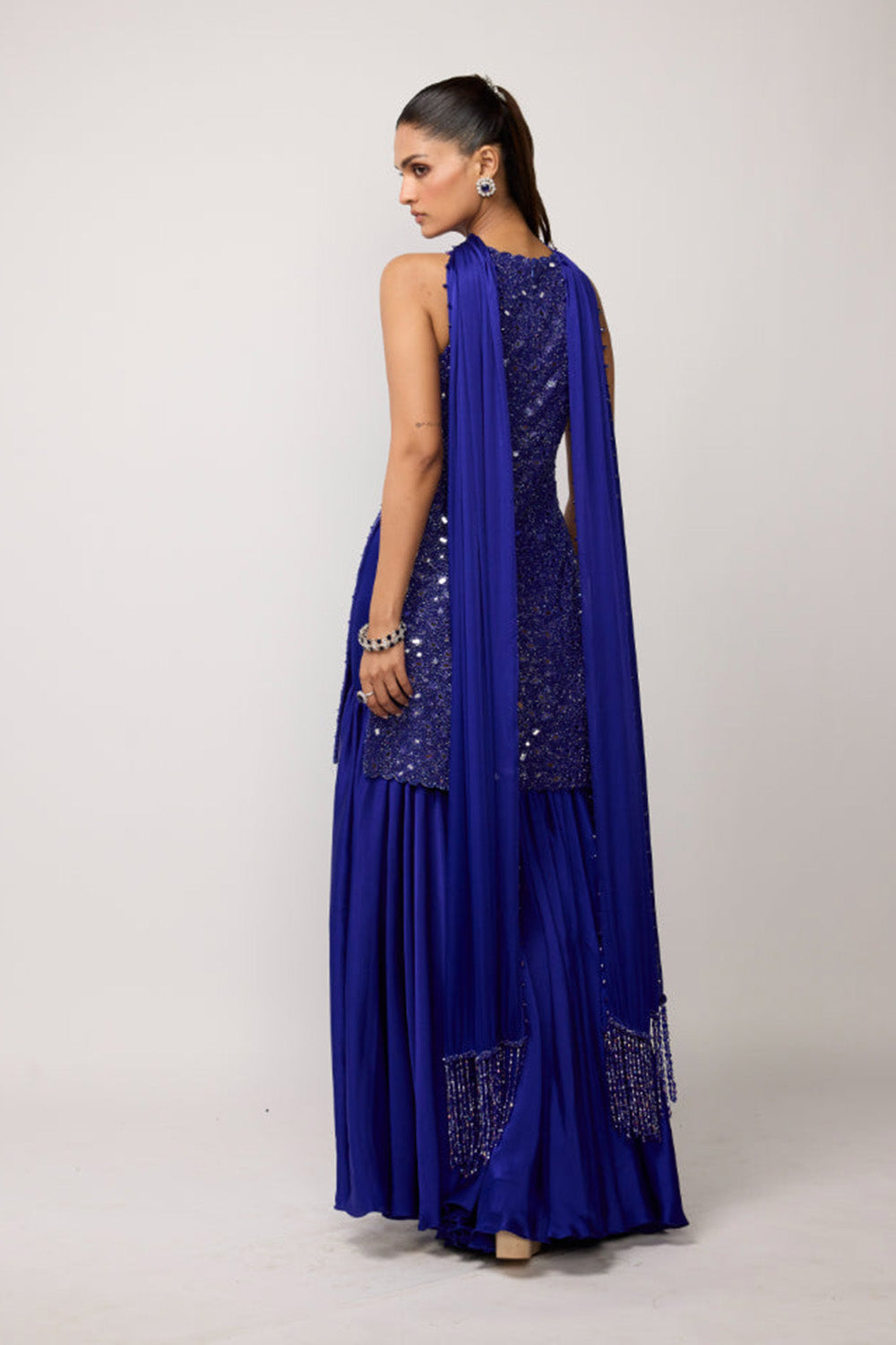 Cocktail Blue Satin Sharara Set