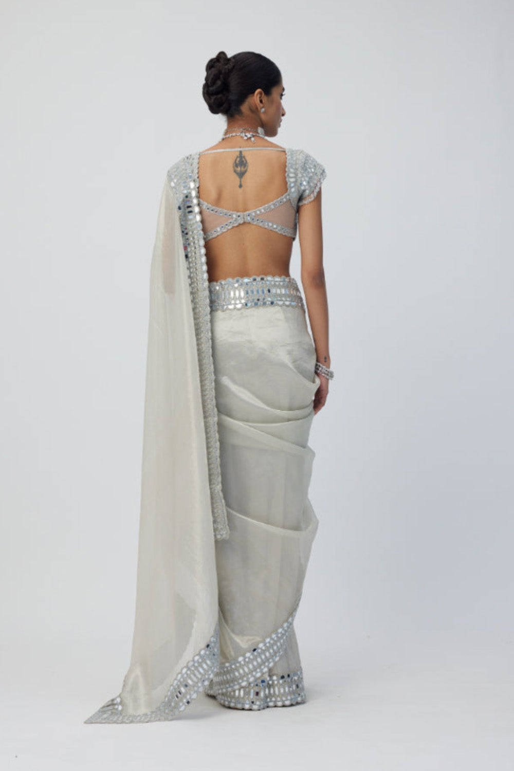 Silver Shimmer Organza saree set
