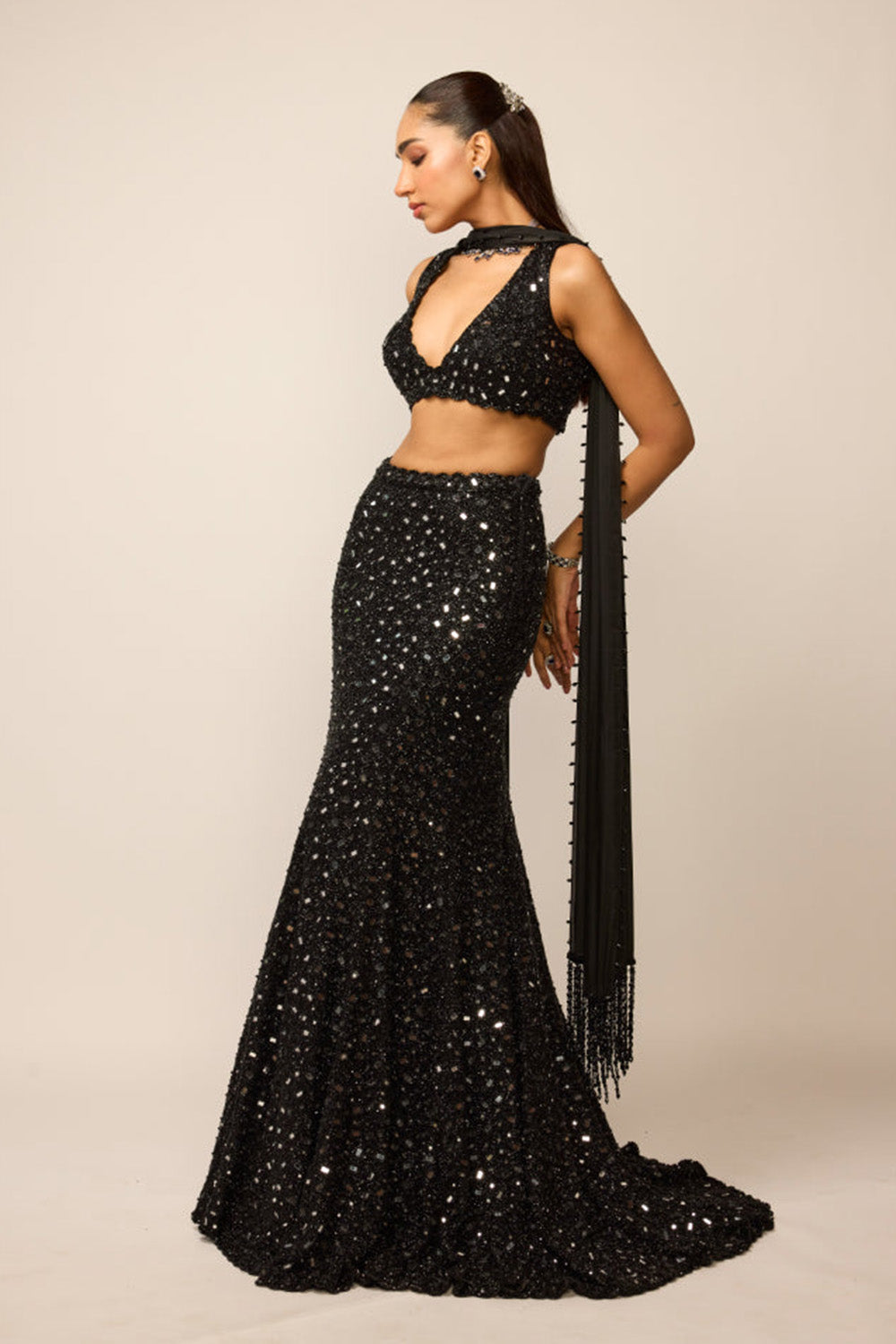 Black Fishcut Lehenga Set