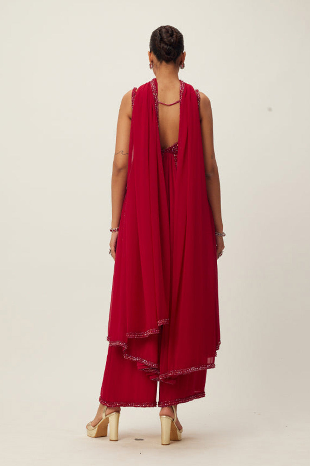 Ruby Red crystal embellished Kurta Set
