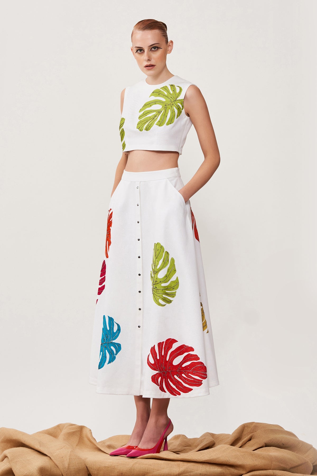 Monstera Leaf Crop Top & Skirt