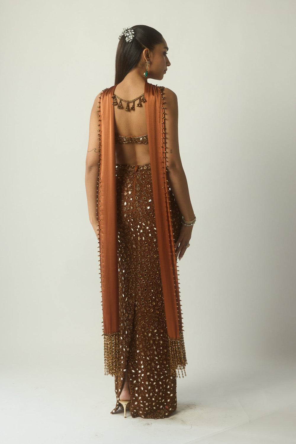 Metallic Copper Pencil Skirt Set