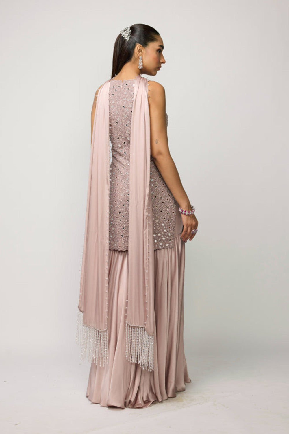 Ash Pink Satin Sharara Set