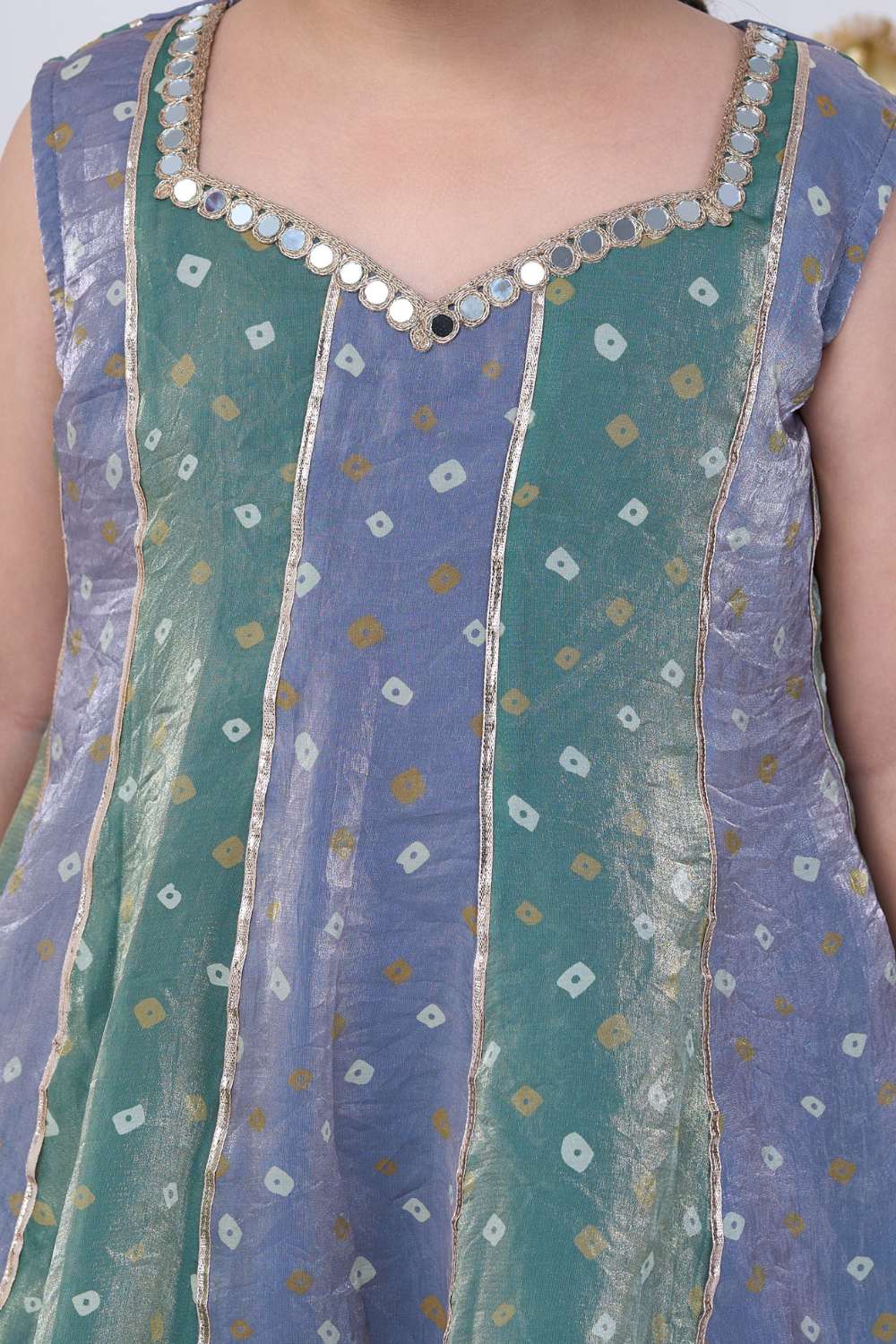 GREEN AND GREY BANDHANI SHARARA