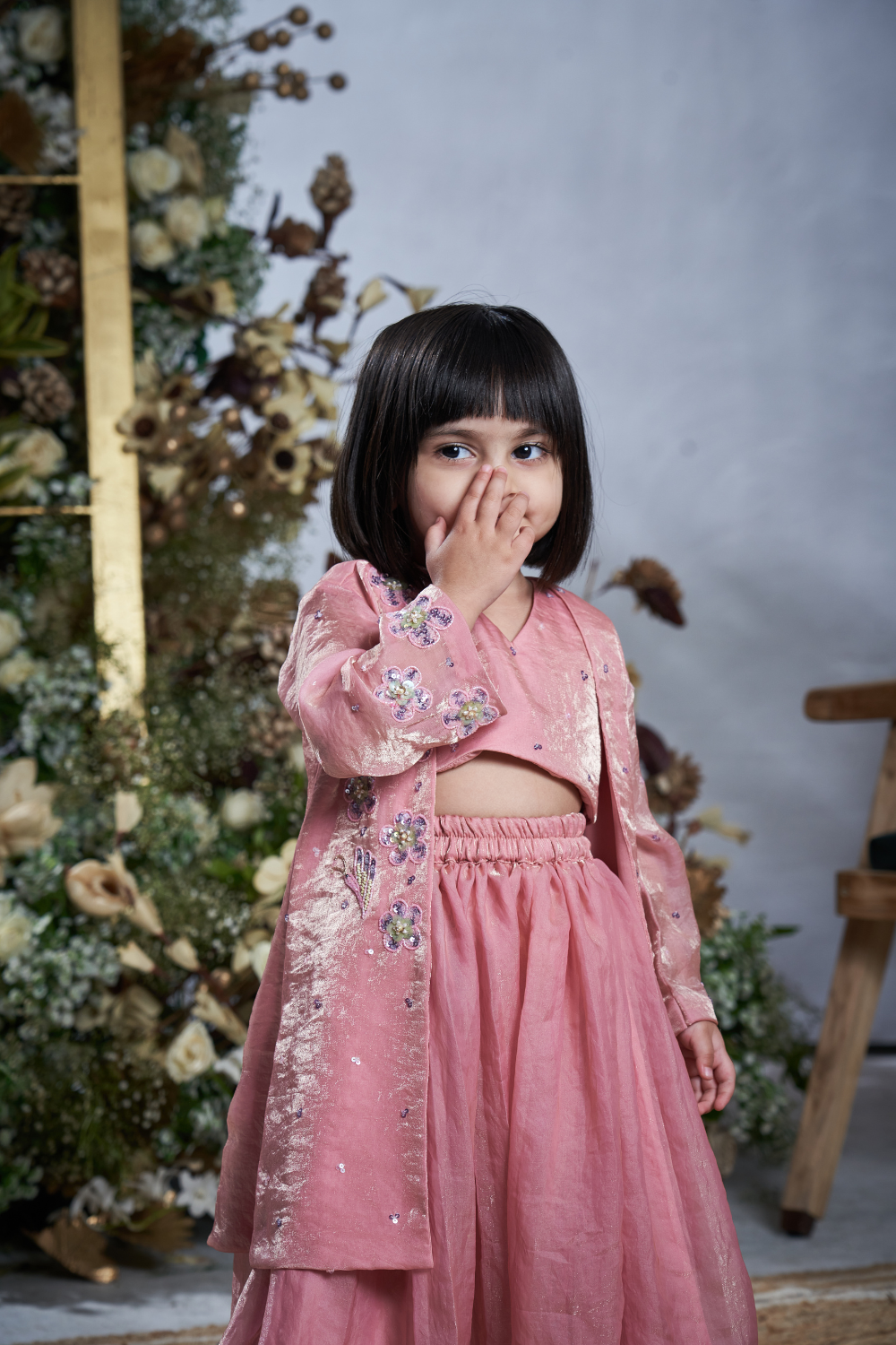 BABY PINK HAND EMBROIDERED JACKET LEHENGA SET