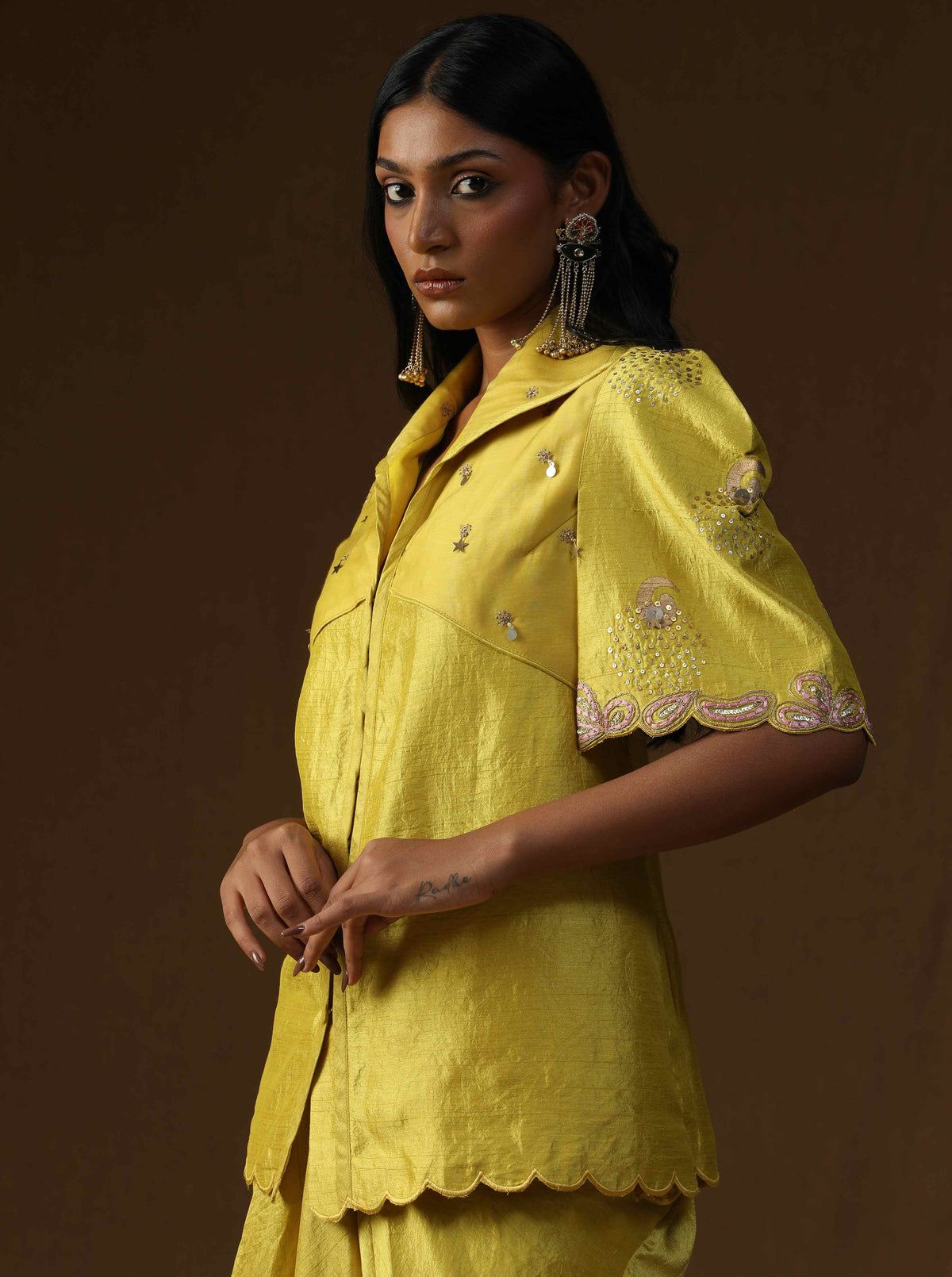 Rangadevi Lime Draped Skirt Set