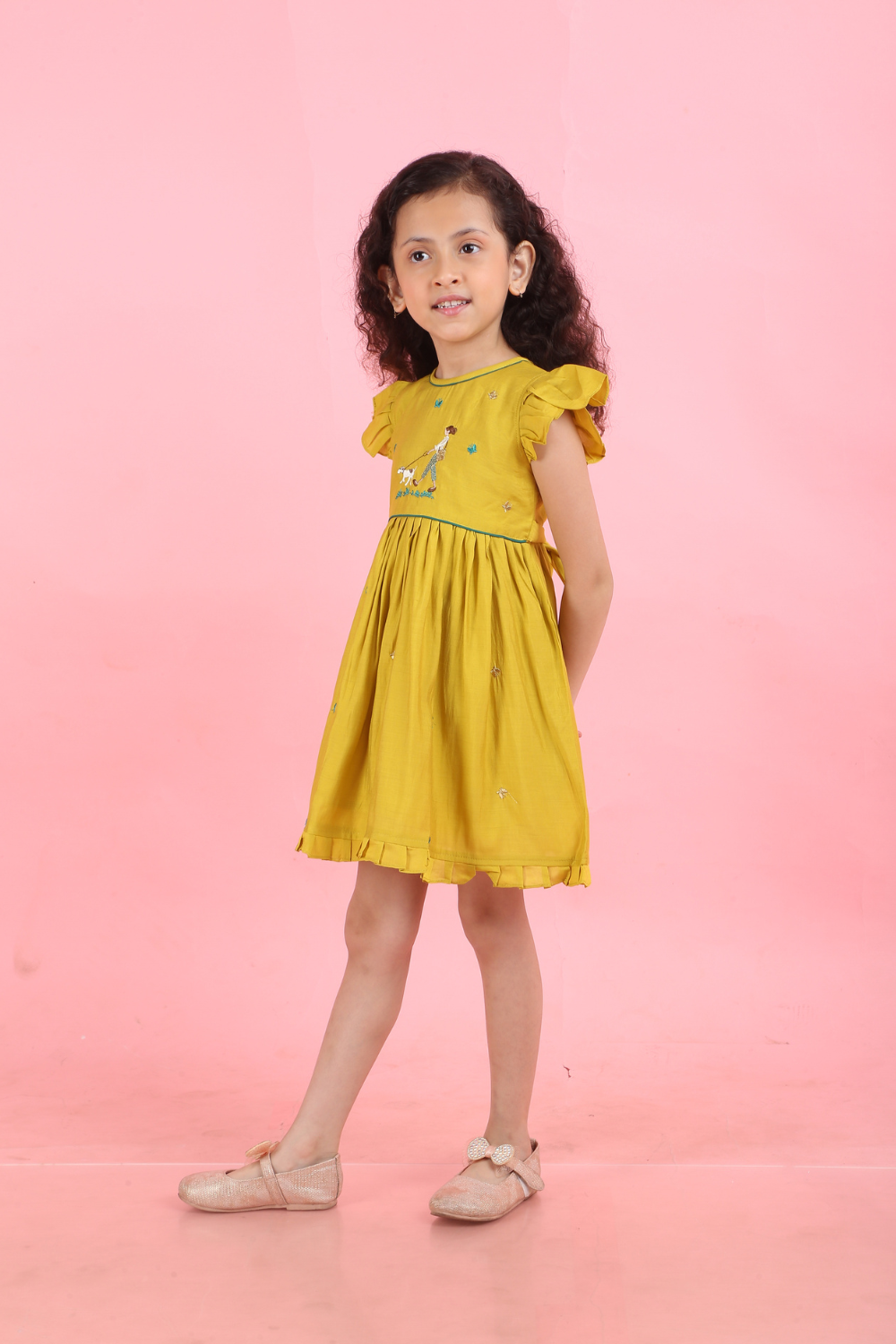 MUSTARD YELLOW GIRL MOTIF DRESS
