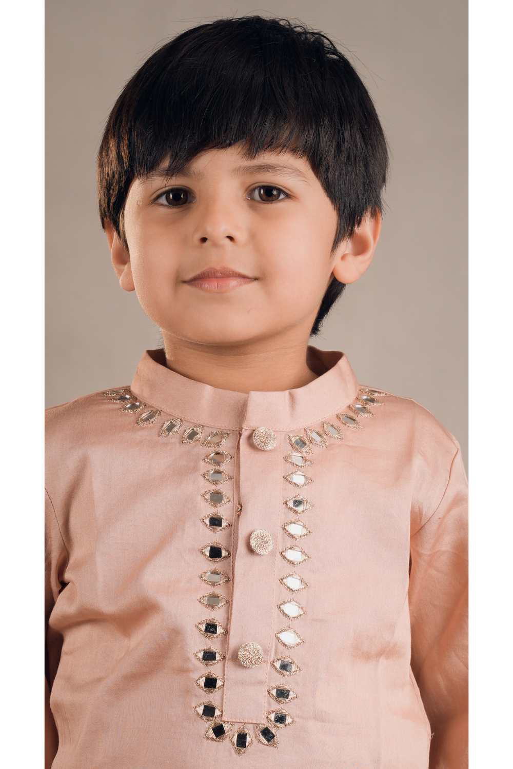 PEACH BIRD MIRROR WORK KURTA
