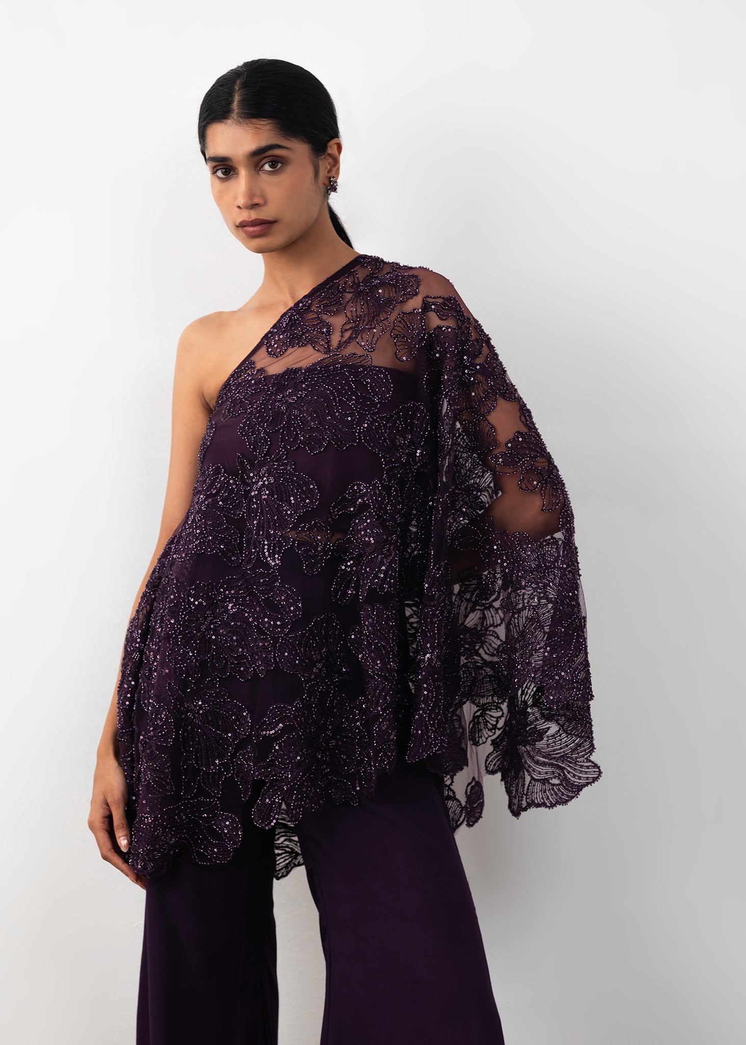 Embroidered One Shoulder Coord