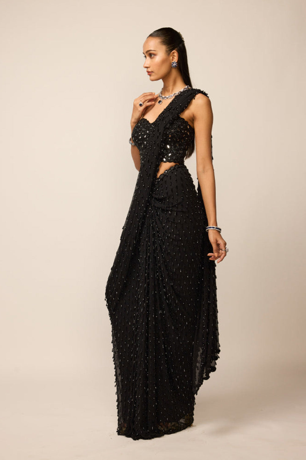 Black Single Drop Saree Set
