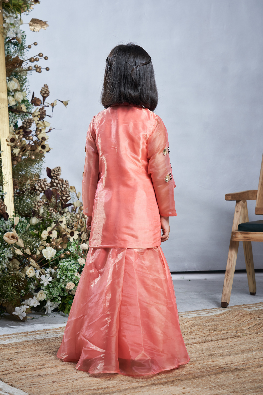 PEACH BUMBLE BEE JACKET SHARARA SET