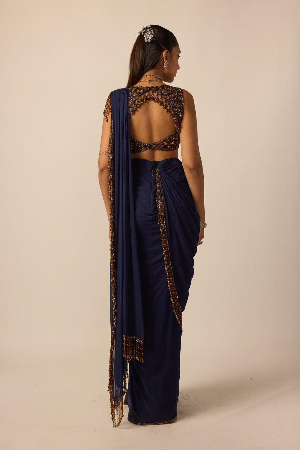 Deep Blue Georgette Tassel Saree