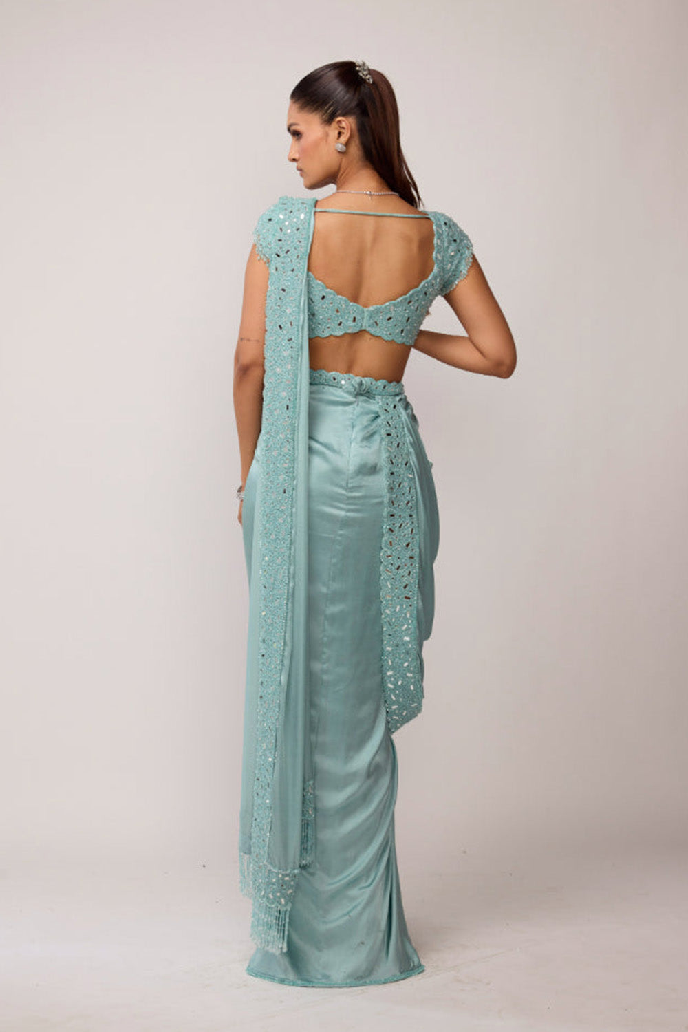 Powder Blue Draped Saree Set