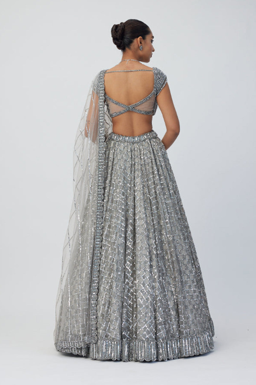 Crystal Grey Sequins Embroidered Lehenga Set