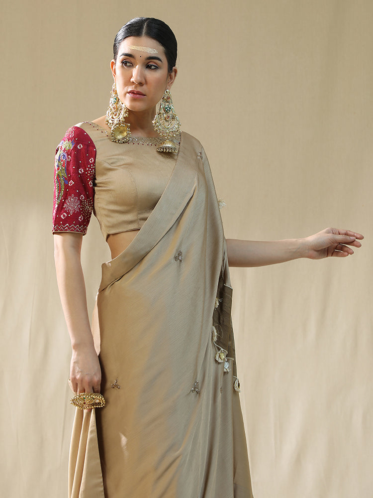 Golden Pre stitched saree