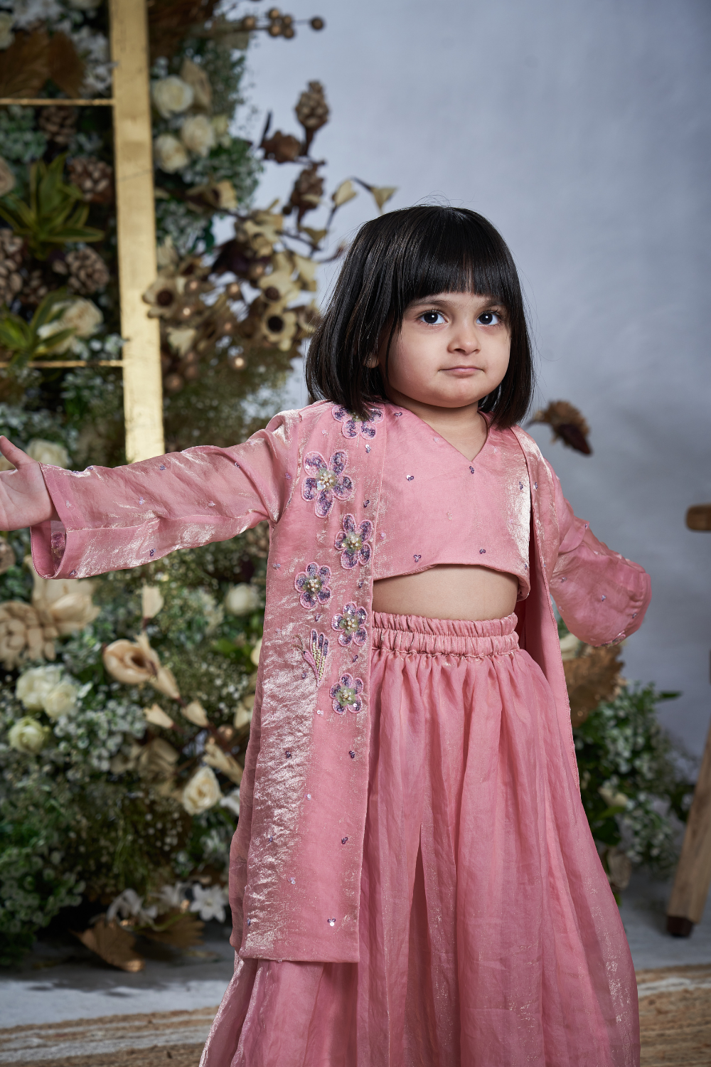 BABY PINK HAND EMBROIDERED JACKET LEHENGA SET