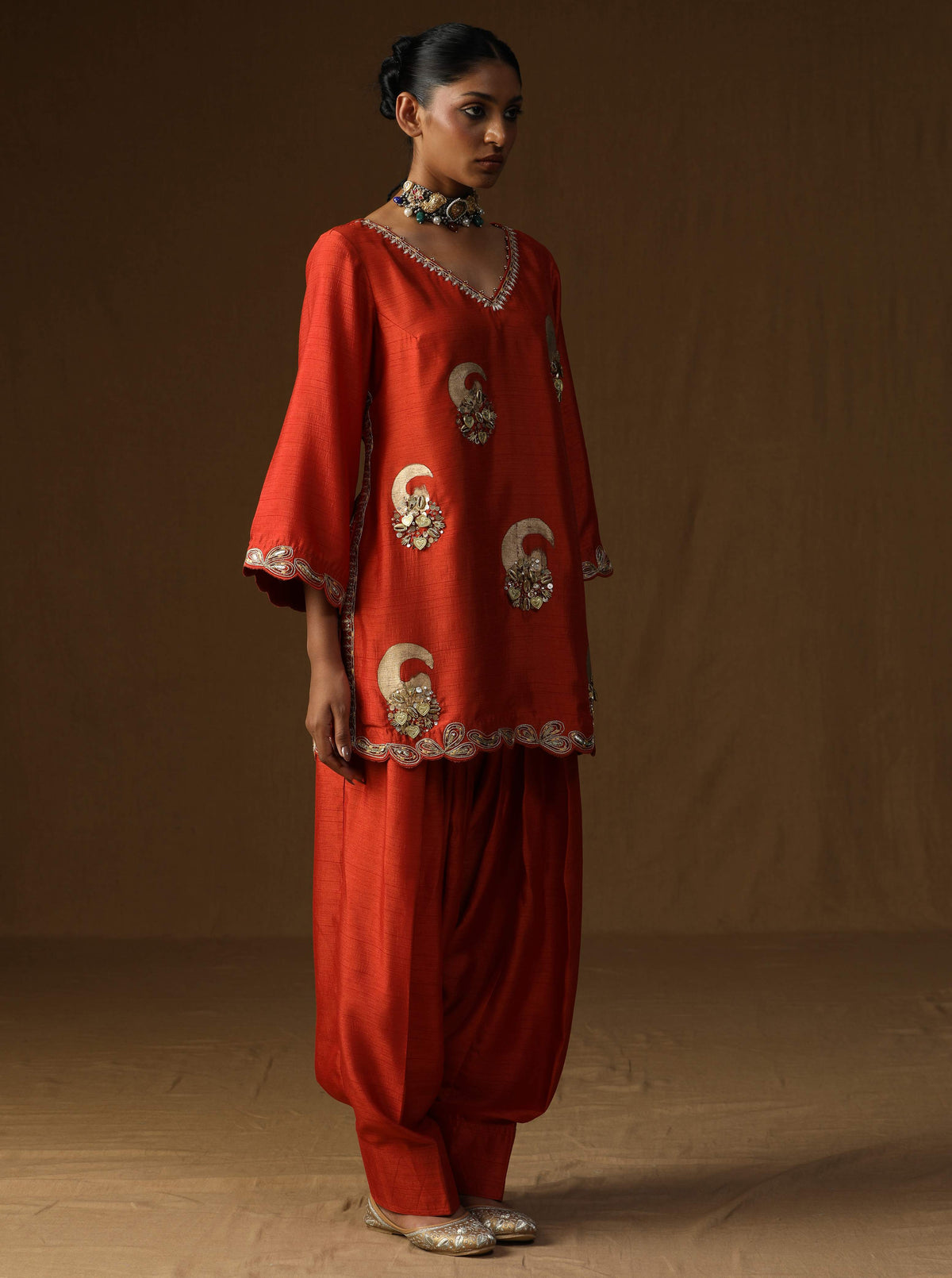 Vrind?  Kesariya Embroidered Suit Set
