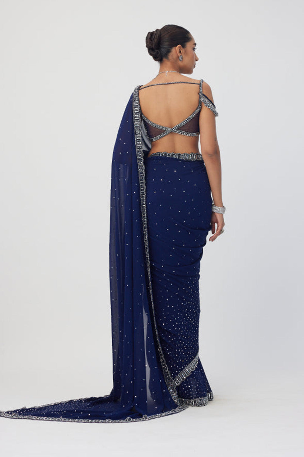 Deep Blue Sequins Embroidered Saree