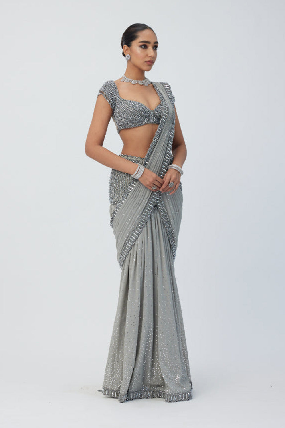 Crystal Grey Sequins Embroidered Lehenga Set
