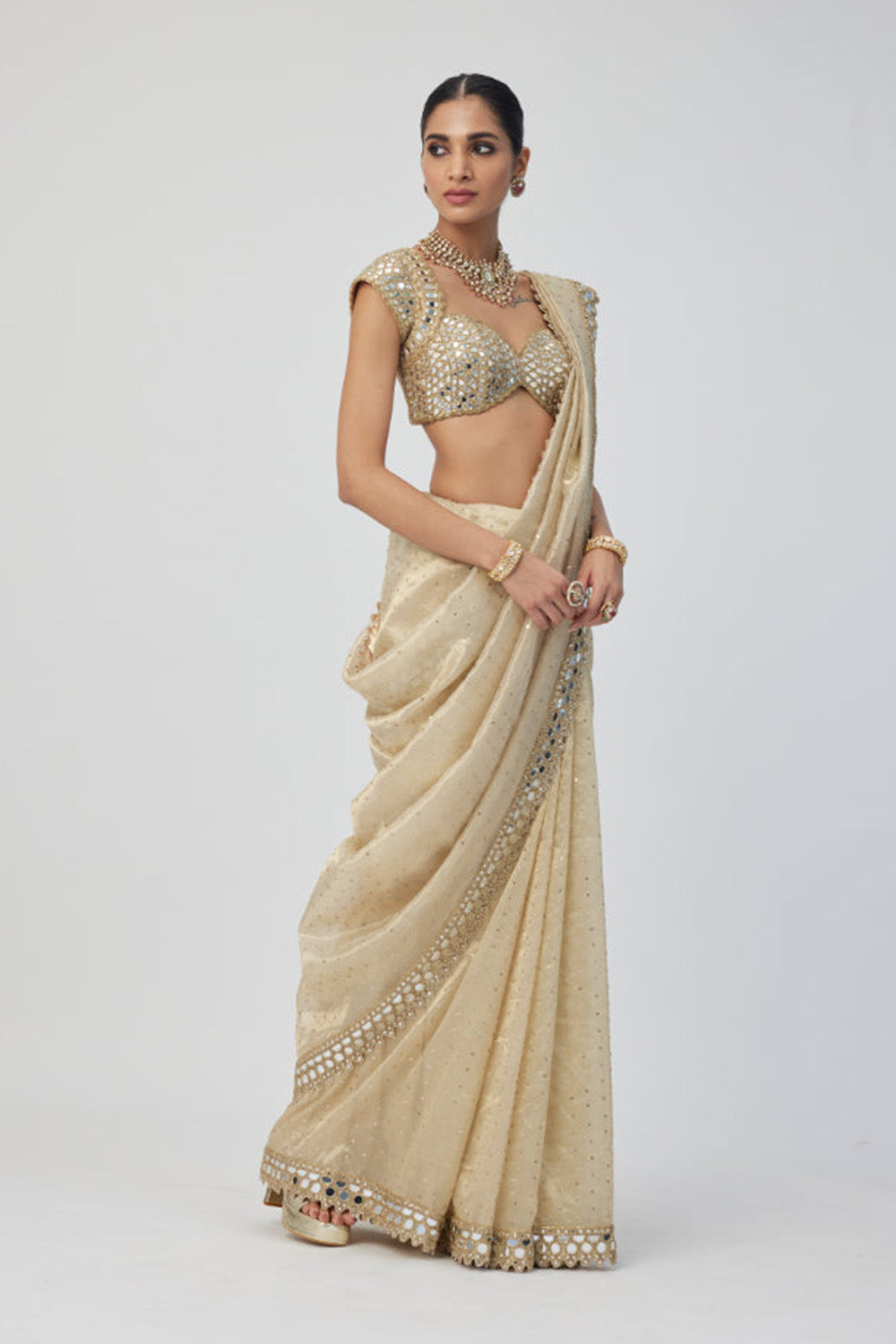 Golden Shimmer Organza saree set