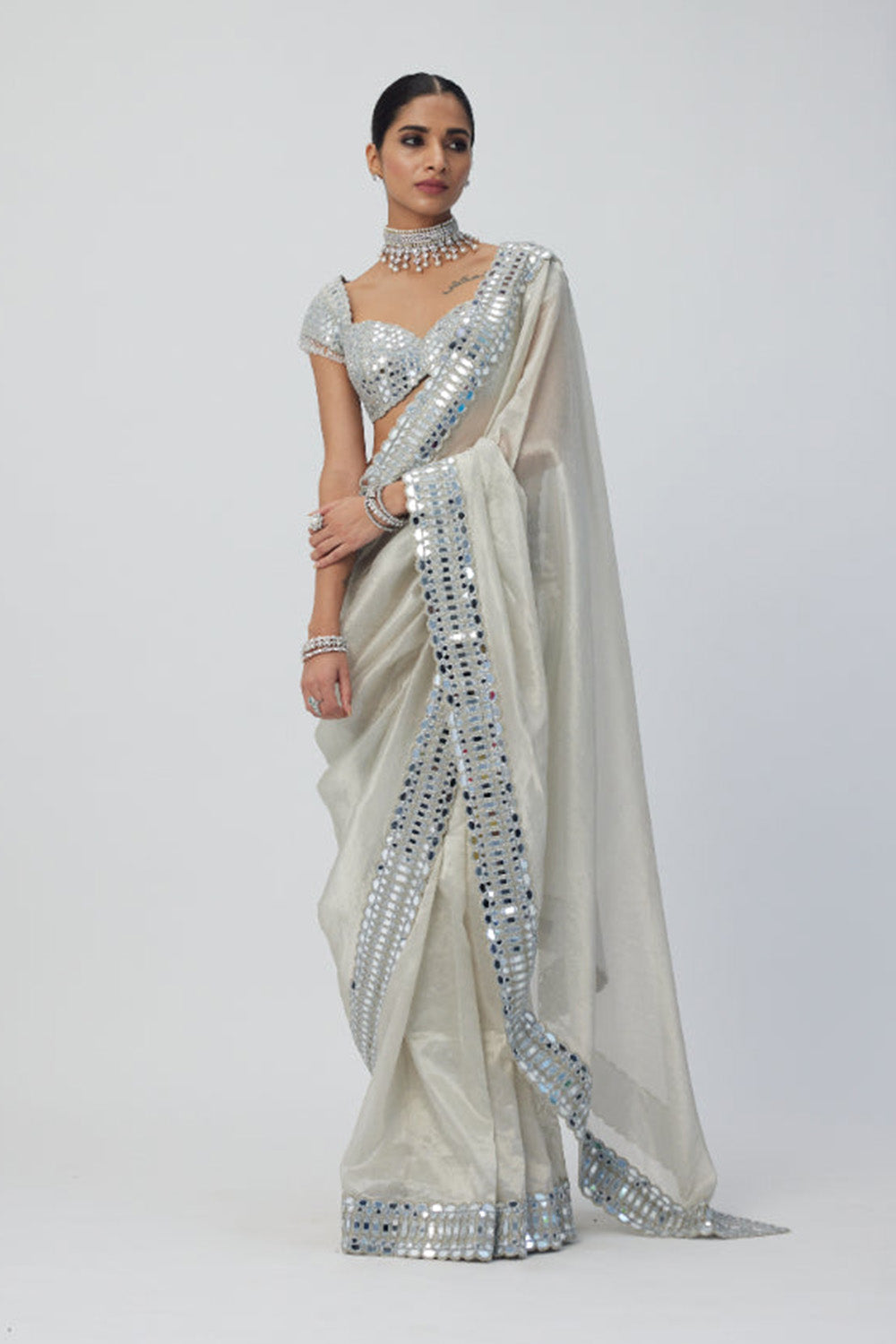 Silver Shimmer Organza saree set