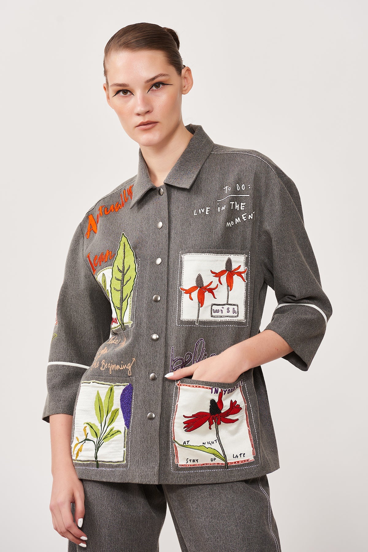 Botanical Patches Boxy Shirt With Pant