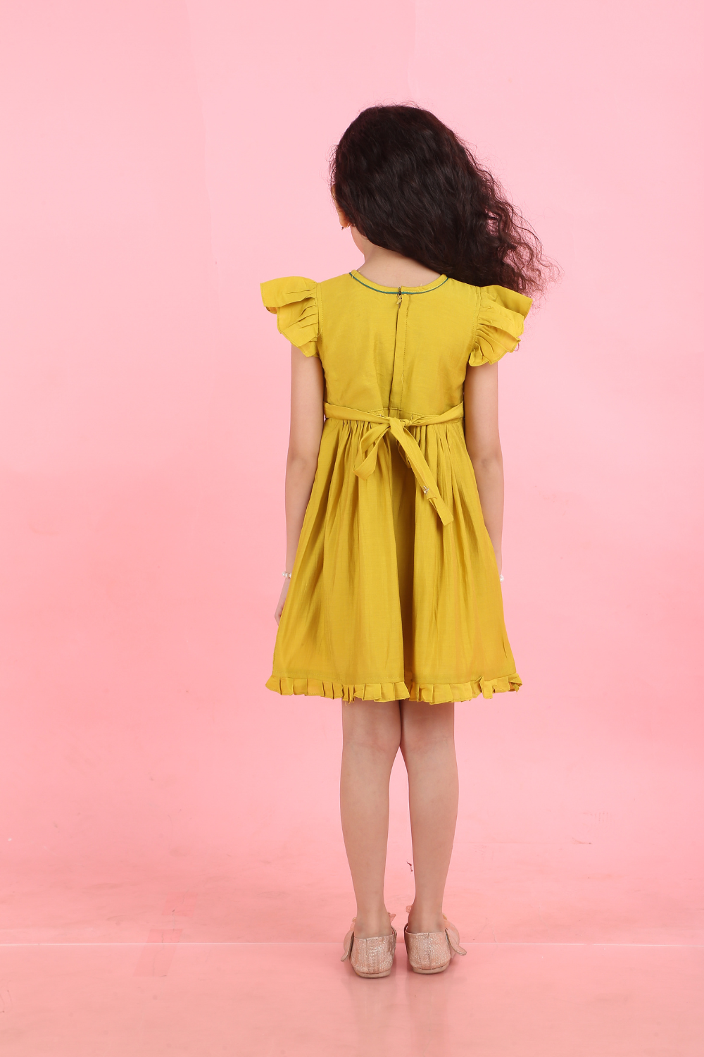 MUSTARD YELLOW GIRL MOTIF DRESS