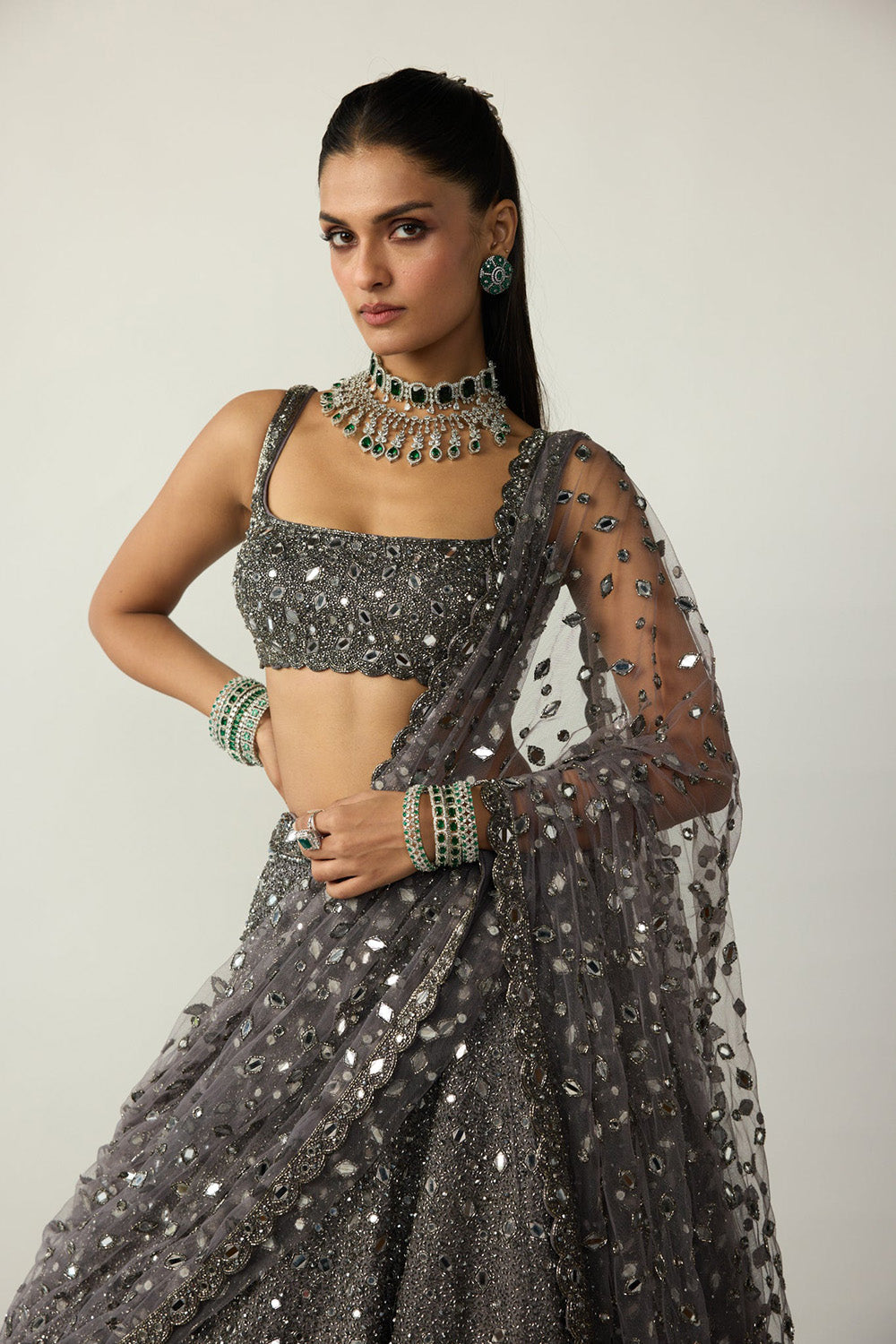 Metallic Grey Lehenga Set