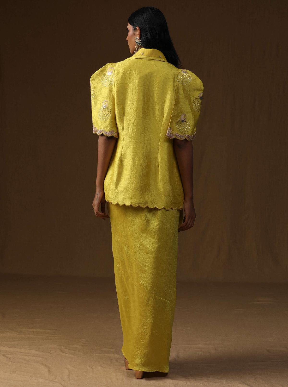 Rangadevi Lime Draped Skirt Set