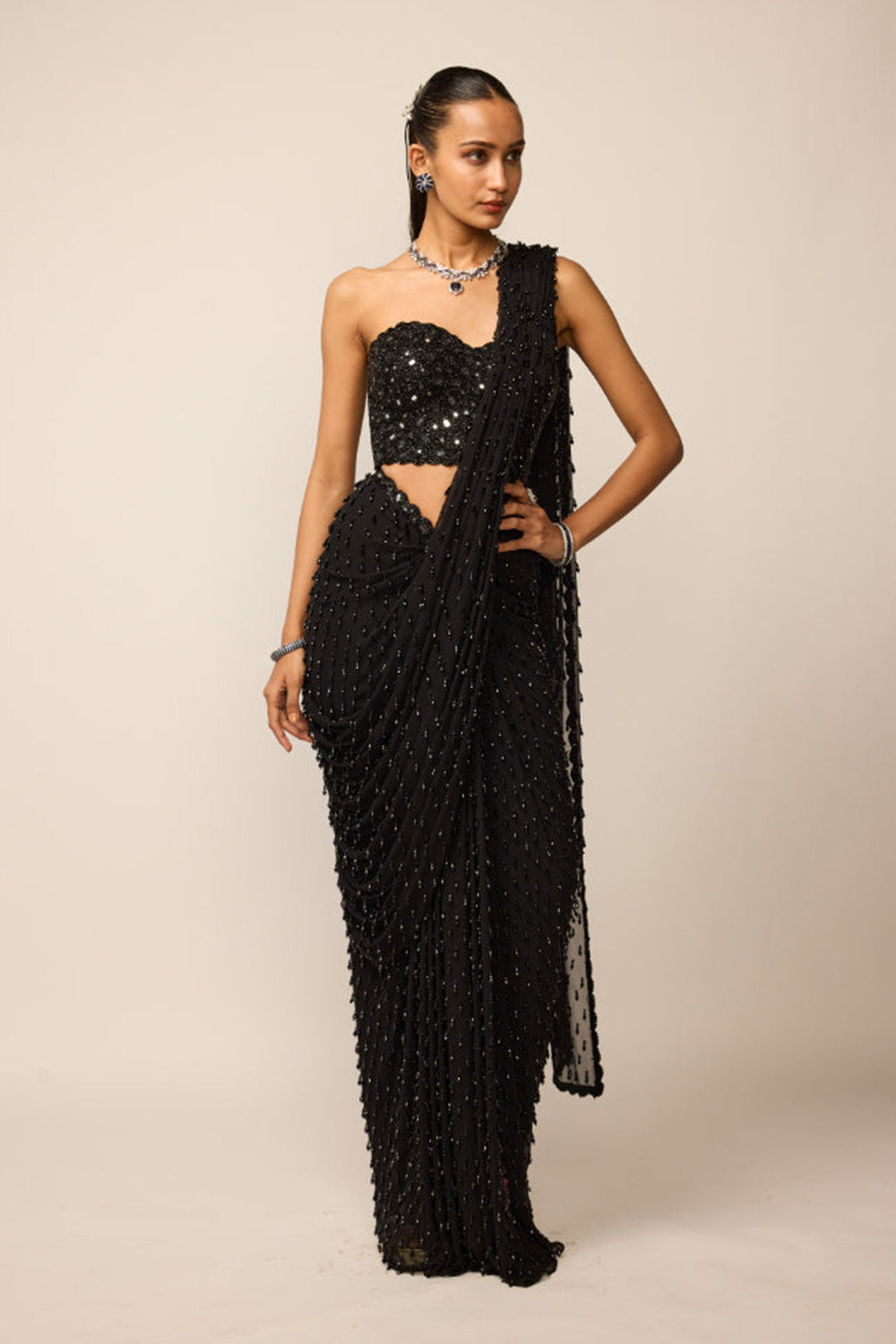 Black Single Drop Saree Set