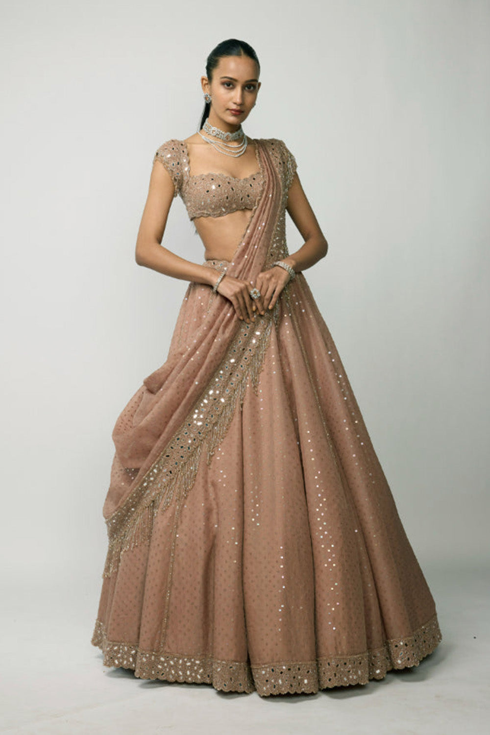 Bronze Ros� Sequins Embroidered Lehenga Set